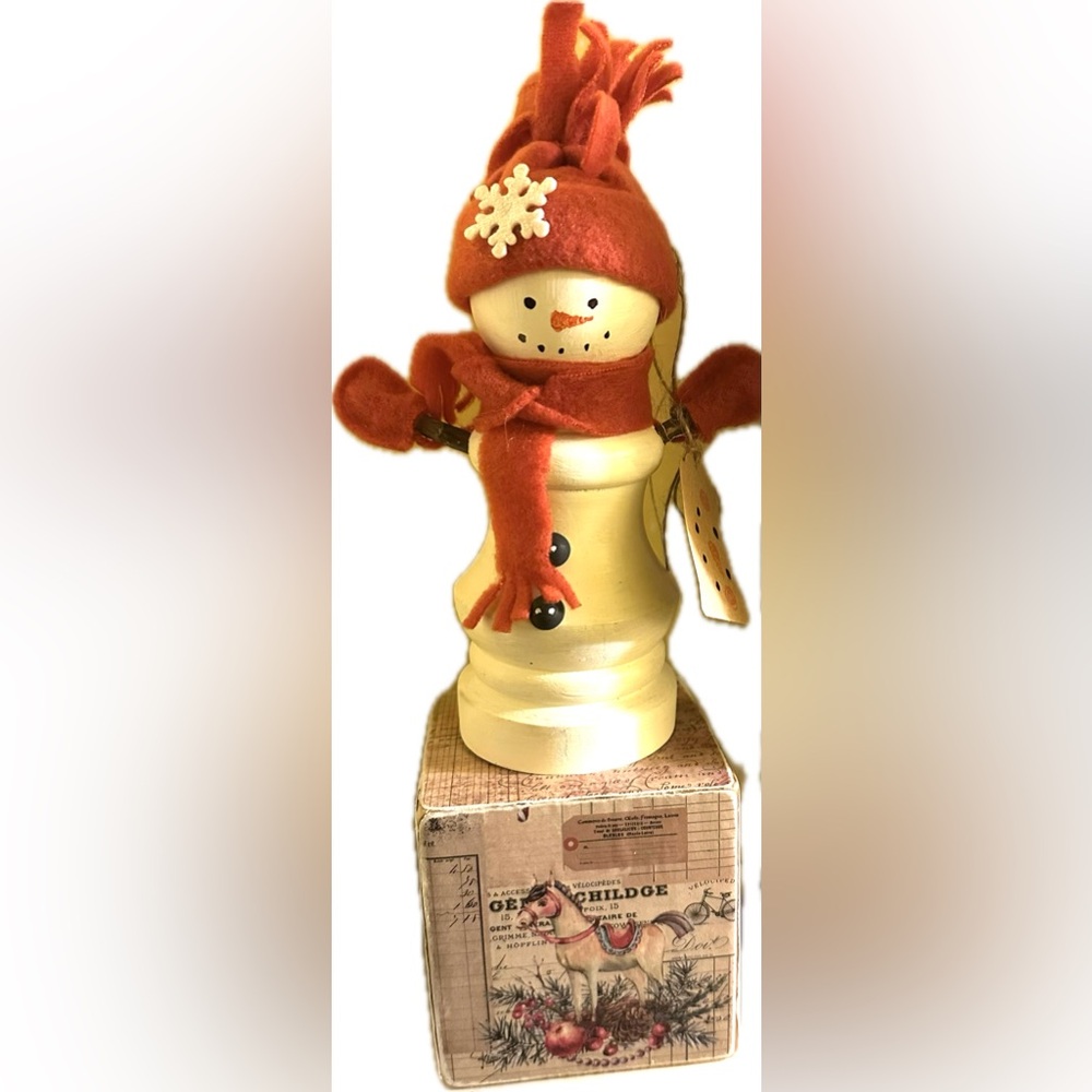 NWT NEW Handcrafted Decoupoage Wood Snowman Holiday Decor Architecture Salvage
